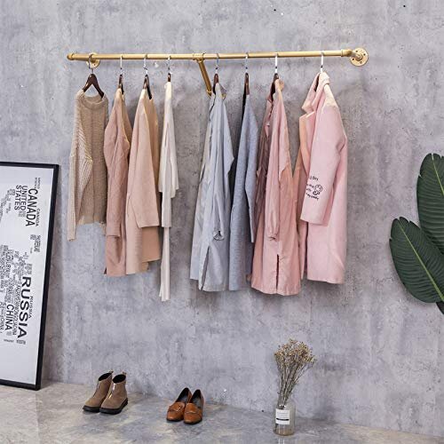 FURVOKIA Industrial Pipe Wall Mounted Clothes Hanging Shelves System,Metal Clothing Towel Rack,Garment Rack Perfect for Retail Display,Closet Organiza